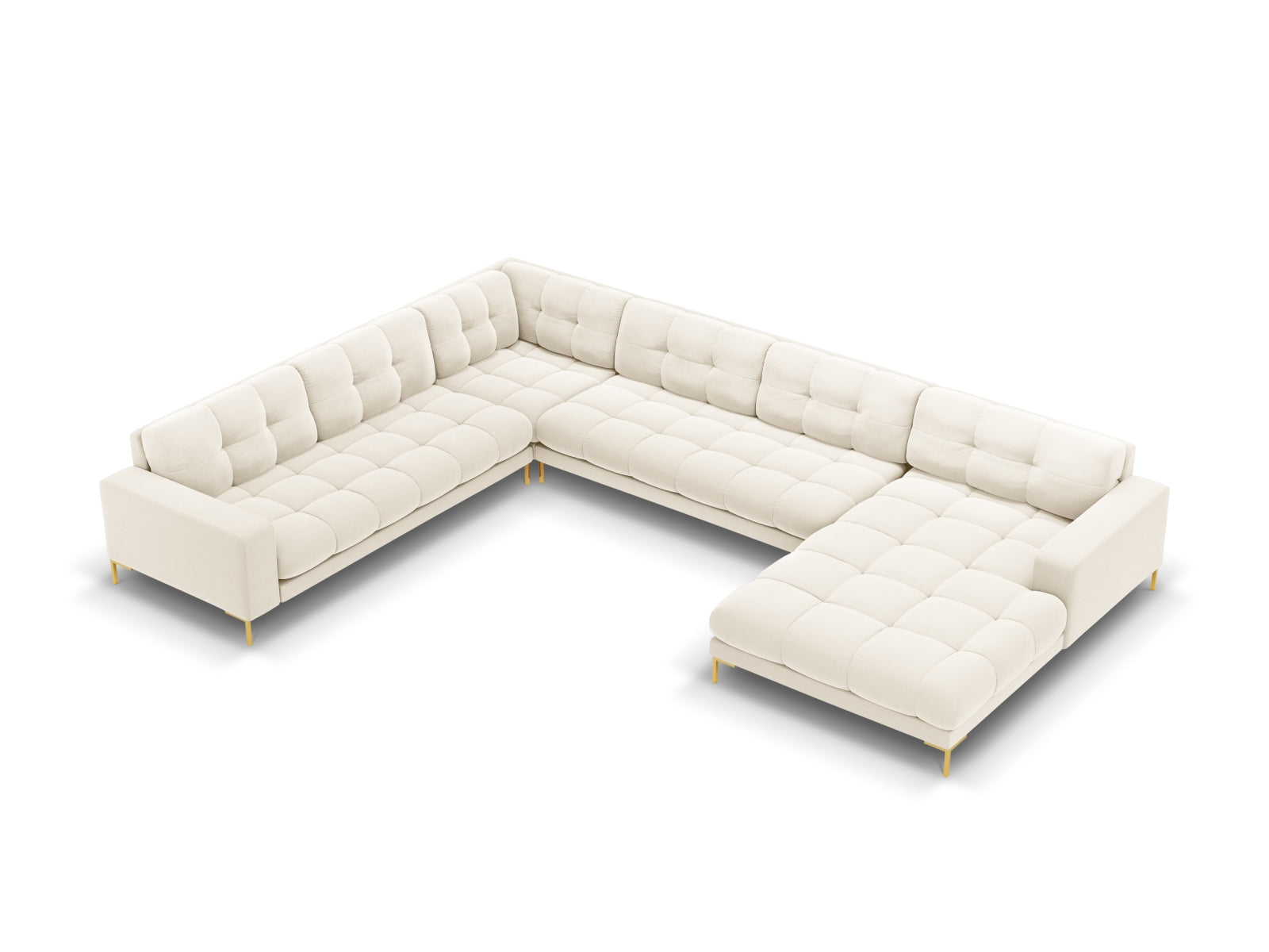 Elegantes 7-Sitzer Ecksofa links Bali in stilvollem Beige, perfekt für gesellige Abende und modernes Wohndesign von Cosmopolitan Design.