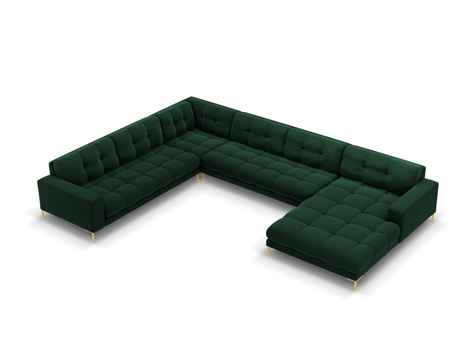 Luxuriöses 7-Sitzer Ecksofa links Bali in tiefem Flaschengrün, perfekt für gemütliche Zusammenkünfte und modernes Wohndesign von Cosmopolitan Design.
