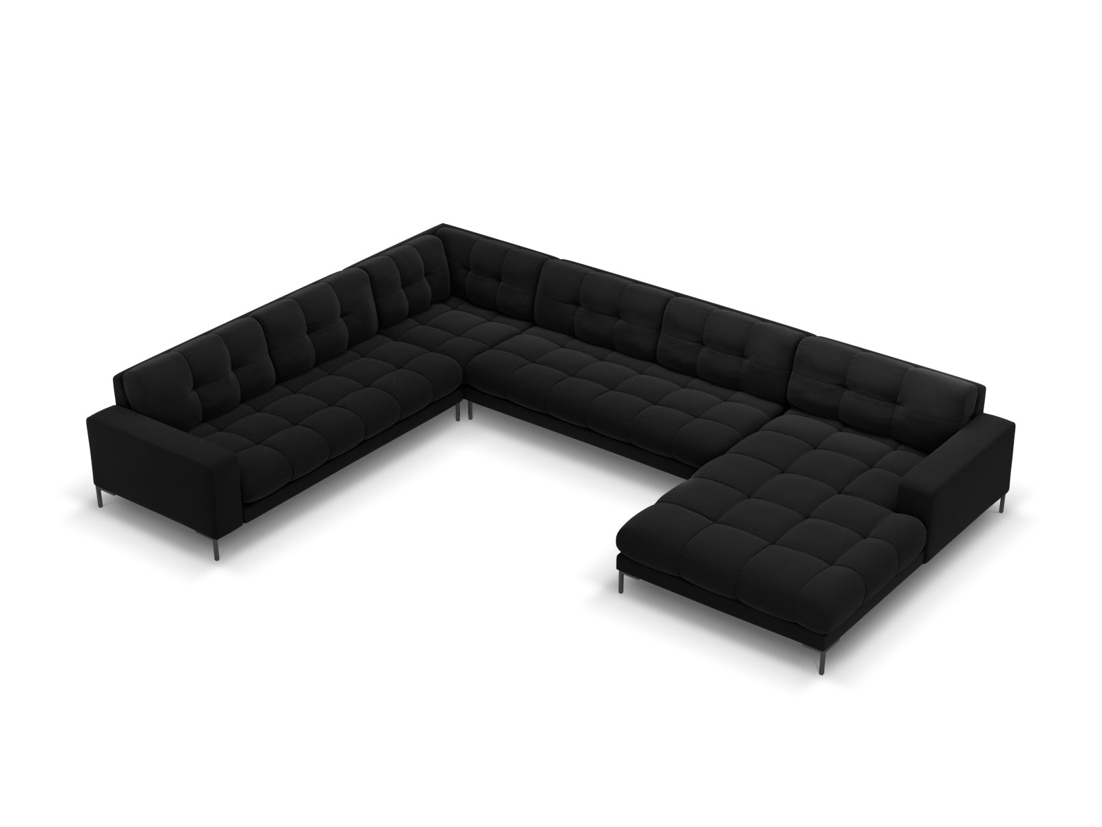 Luxuriöses 7-Sitzer Ecksofa links Bali in modernem Black-Bluvel, perfekt für entspannte Abende und einladende Wohnzimmer.
