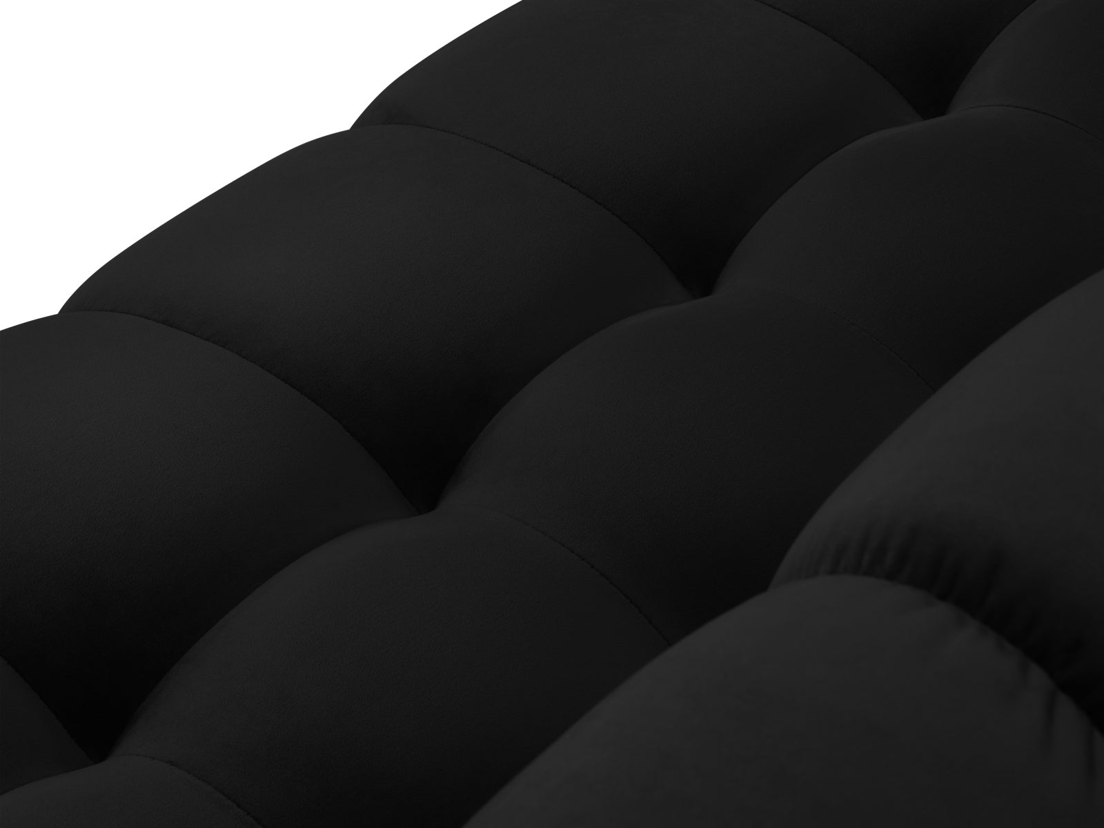 Stilvolles 7-Sitzer Panoramic Ecksofa links Bali in edlem Black-Bluvel, perfekt für entspannte Abende und modernes Interieur.