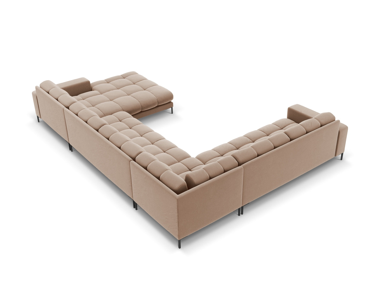 Geräumiges 7-Sitzer Ecksofa links Bali in modernem Beige-Bluvel, ideal für gemütliche und stilvolle Wohnräume von Cosmopolitan Design.