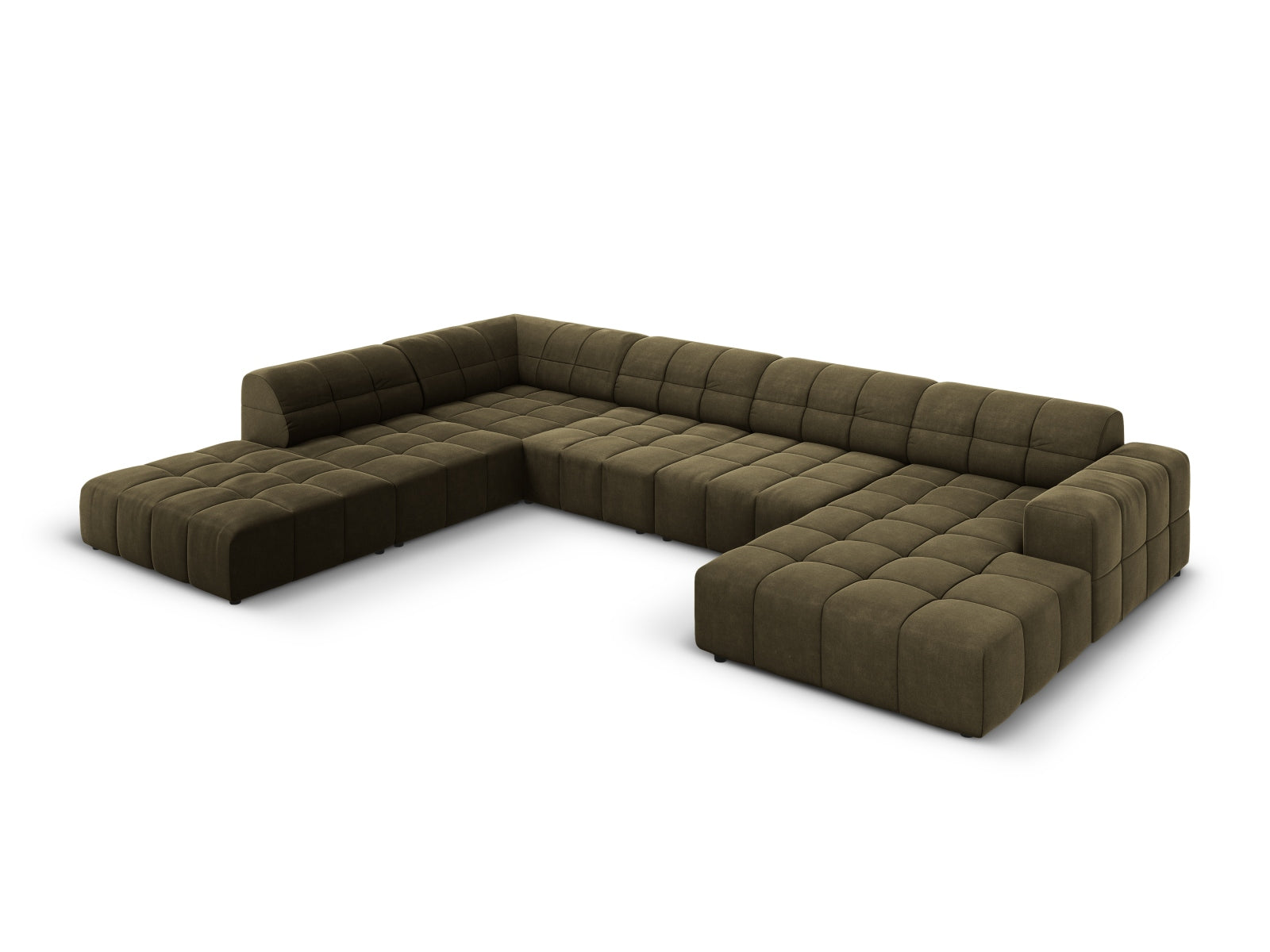 Chicago Velour Panoramic Ecksofa links 7 Sitzer 262cm in Green präsentiert im Onlineshop von KAQTU Design AG. Ecksofa links ist von Cosmopolitan Design