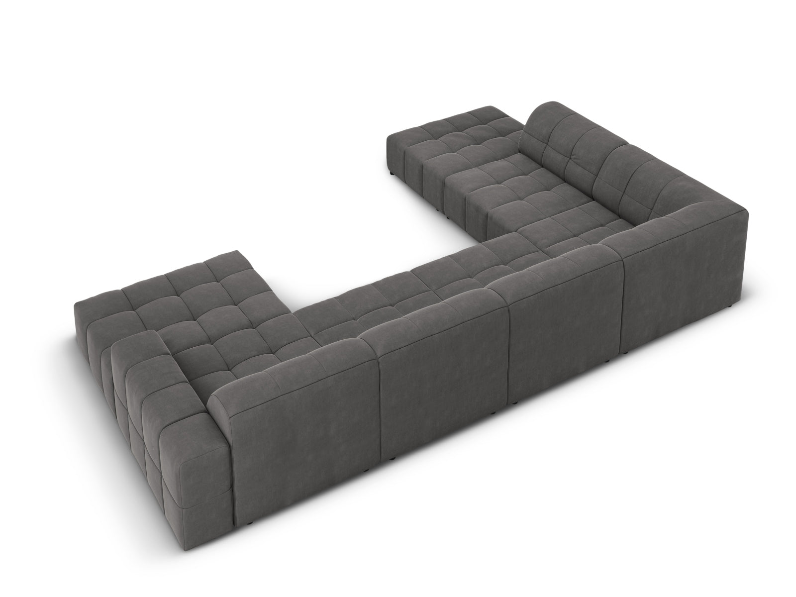 Modernes 7-Sitzer Ecksofa Chicago in Grau-Blau, 262 cm, mit luxuriösem Velourbezug, perfekt für gemütliche und stilvolle Wohnzimmer.