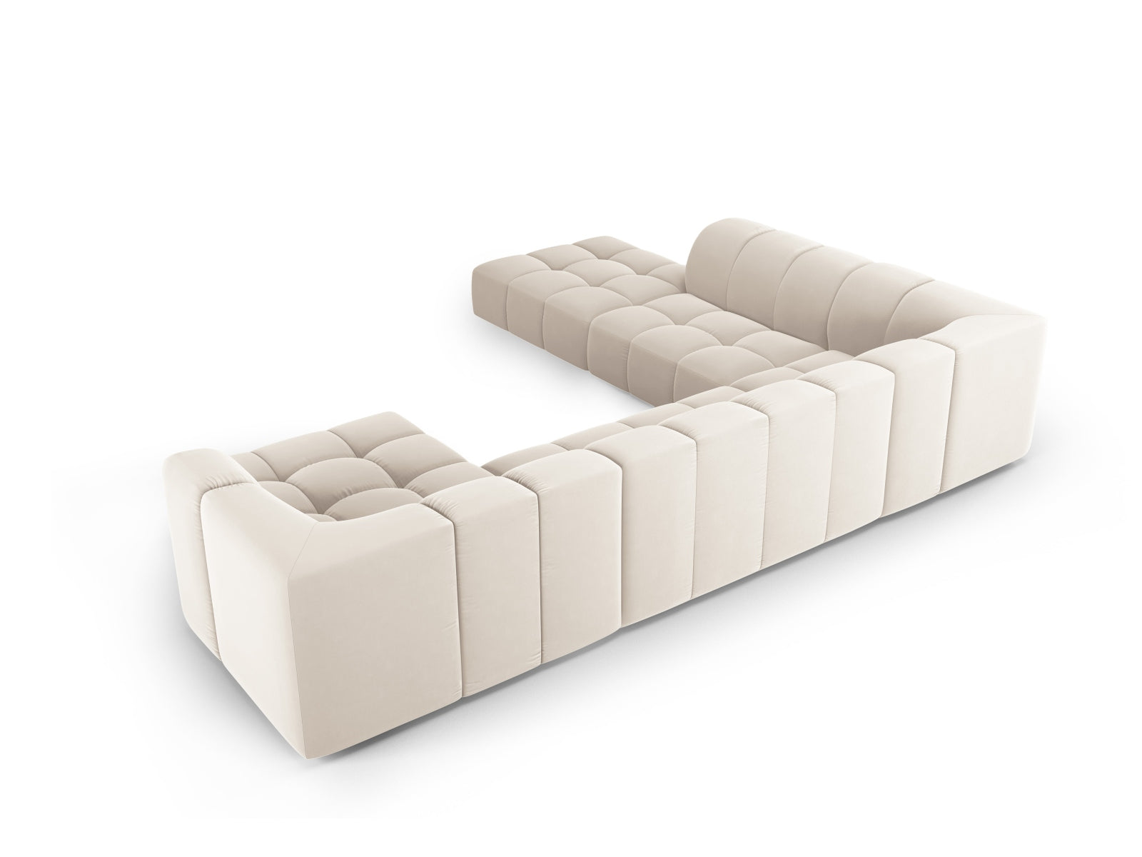 Geräumiges 7-Sitzer Ecksofa Panoramic links Moritz in elegantem Beige, perfekt für gemütliche Wohnzimmer, von Cosmopolitan Design.