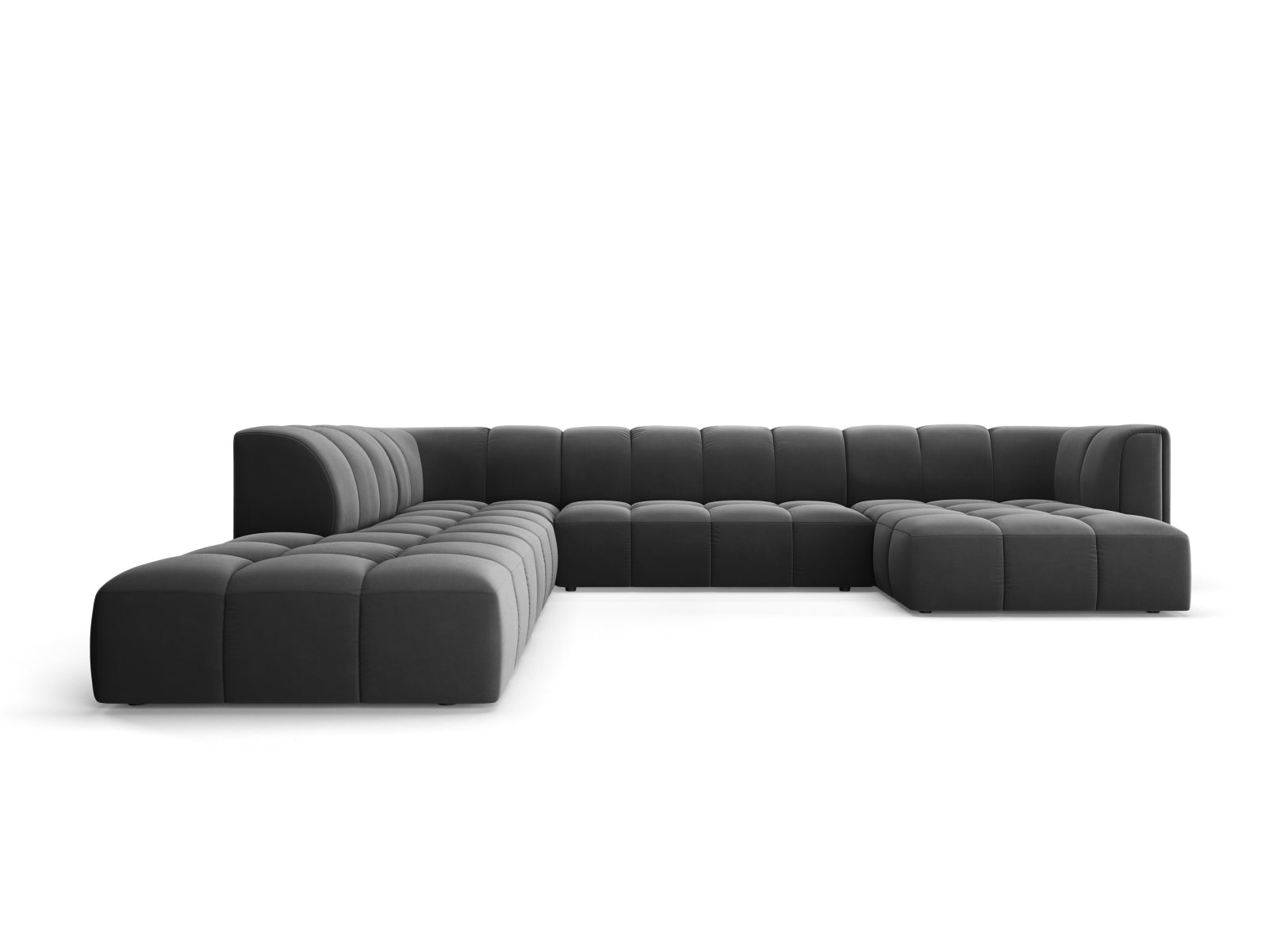 7-Sitzer Modular Ecksofa Panoramic links Moritz in Grey-Bluvel präsentiert im Onlineshop von KAQTU Design AG. Ecksofa links ist von Cosmopolitan Design