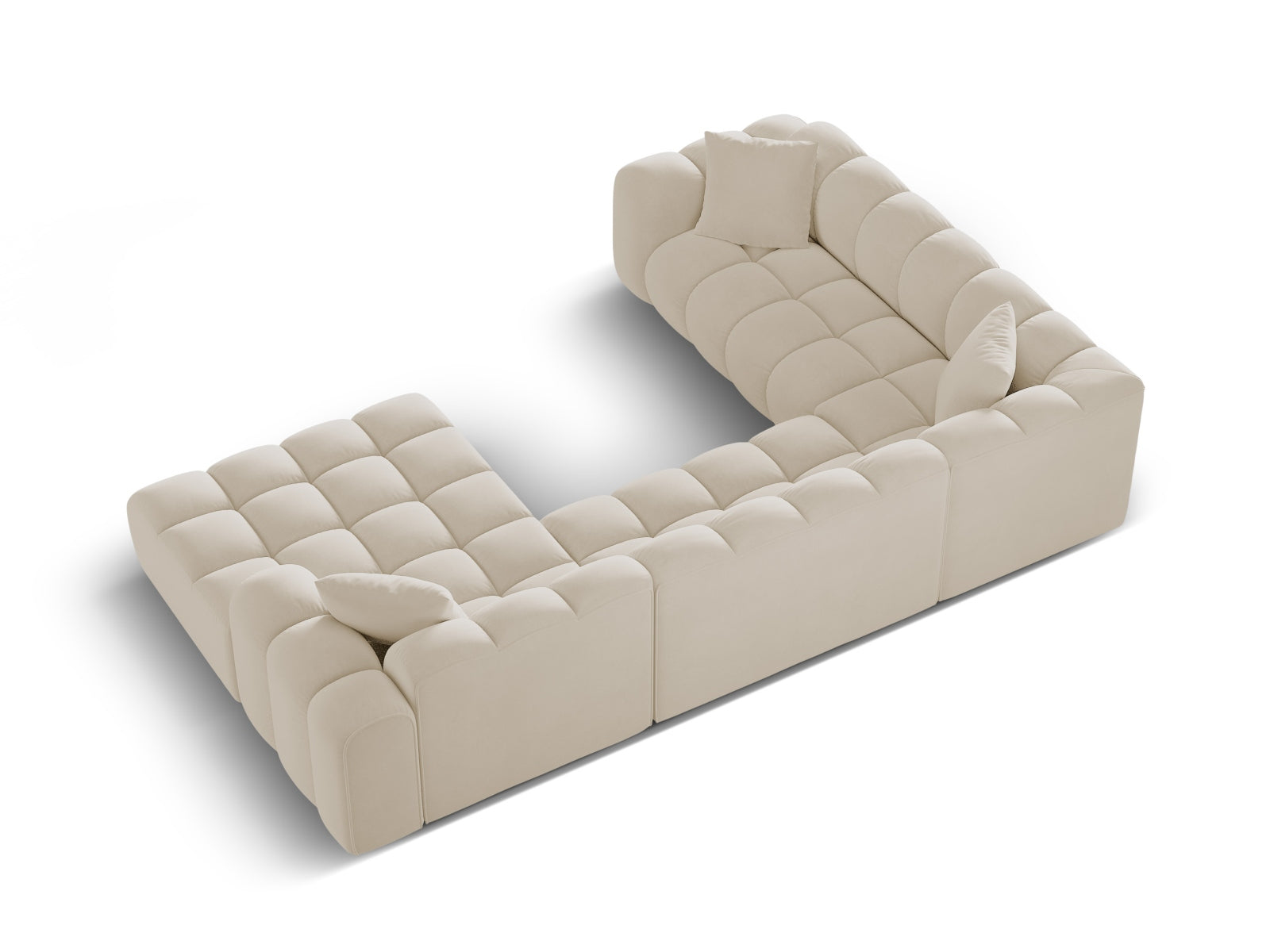Stilvolles 4-Sitzer Panoramic Ecksofa links Treno in edlem Dunkelbeige, perfekt für zeitgemäße Wohnräume und gemütliche Zusammenkünfte.
