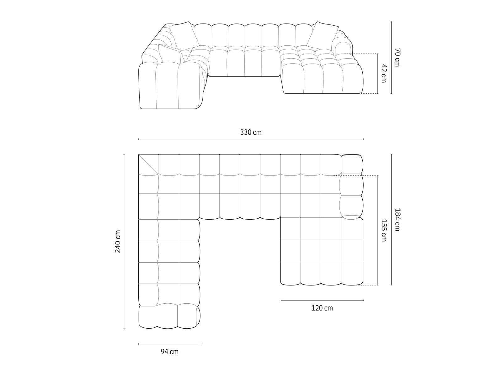 Modernes 4-Sitzer Ecksofa Treno in Grey-Bluvel, perfekt für gemütliche Wohnzimmer und stilvolle Einrichtung.