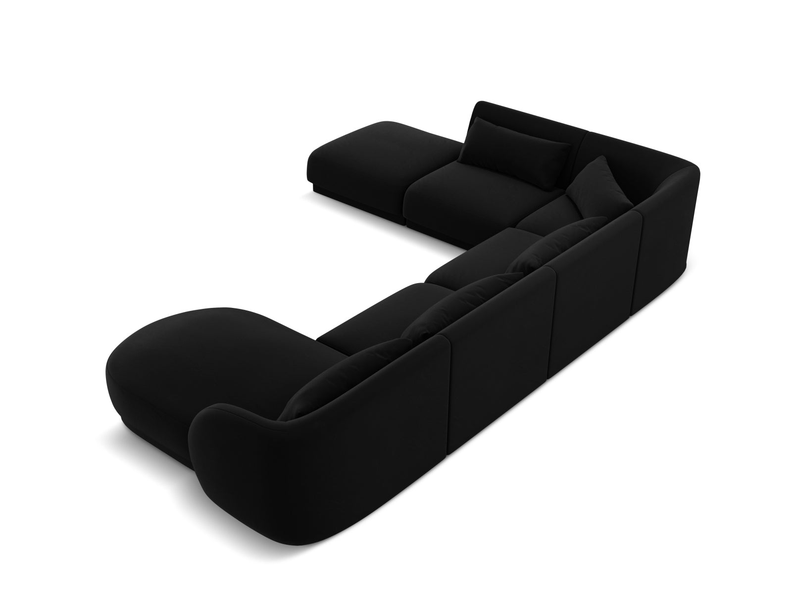 Tulum Velour Panoramic Ecksofa links 6 Sitzer 255cm in Black präsentiert im Onlineshop von KAQTU Design AG. Ecksofa links ist von Cosmopolitan Design