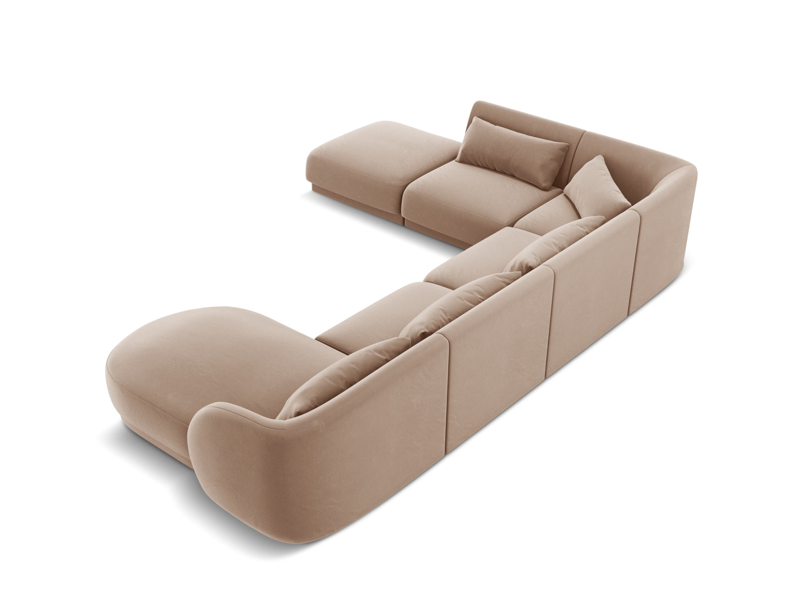 Tulum Velour Panoramic Ecksofa links 6 Sitzer 255cm in Beige präsentiert im Onlineshop von KAQTU Design AG. Ecksofa links ist von Cosmopolitan Design