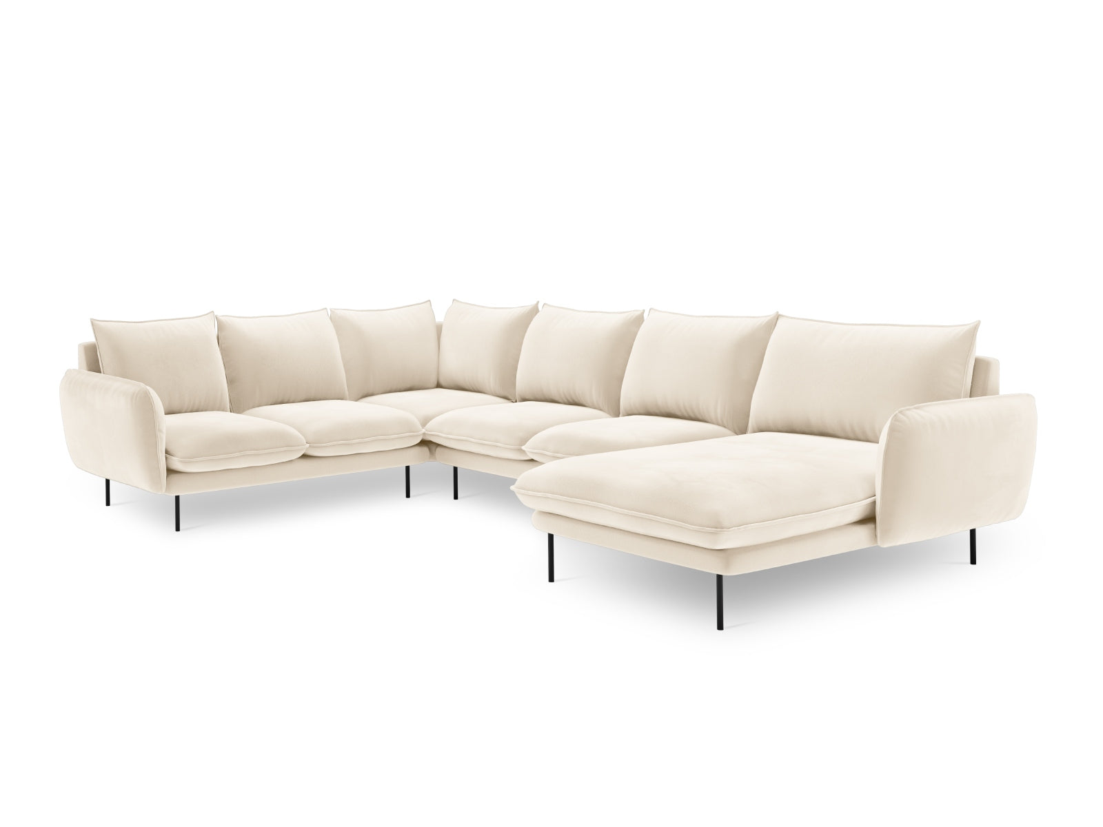 Modernes 7-sitziges Ecksofa in Light Beige und Schwarz-Bluvel, perfekt für gemütliche Wohnzimmer und stilvolle Einrichtung.