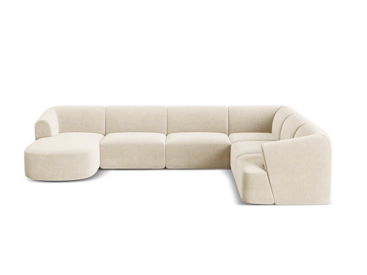 Modulares Ecksofa Campi mit Récamière rechts, Stoffbezug und schwarzen Beinen
