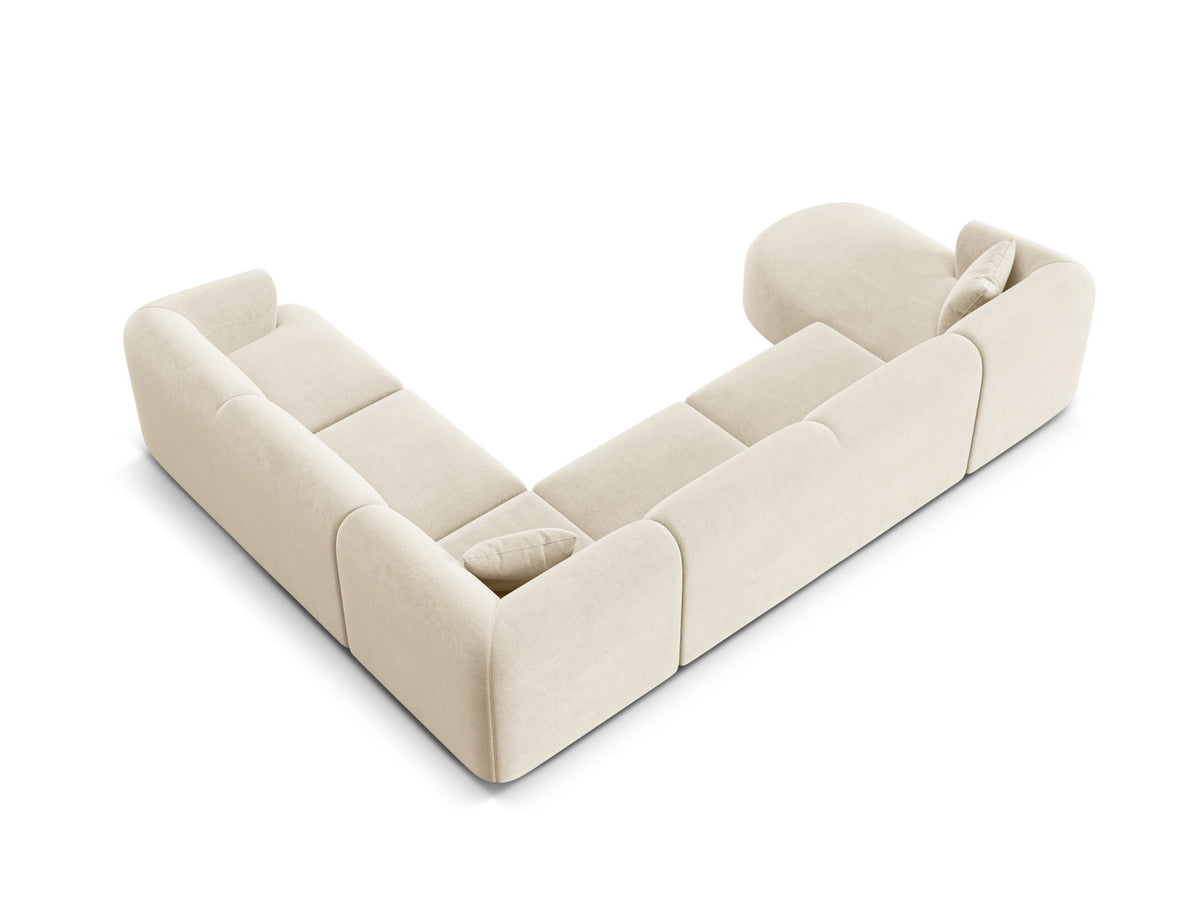 Modulares Ecksofa Campi mit Récamière rechts, Stoffbezug und schwarzen Beinen