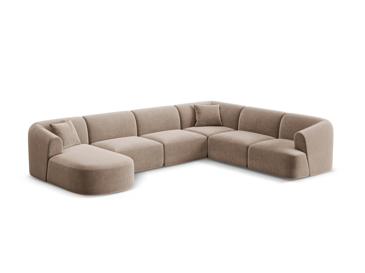 Modulares Ecksofa Campi mit Récamière rechts, Stoffbezug und schwarzen Beinen