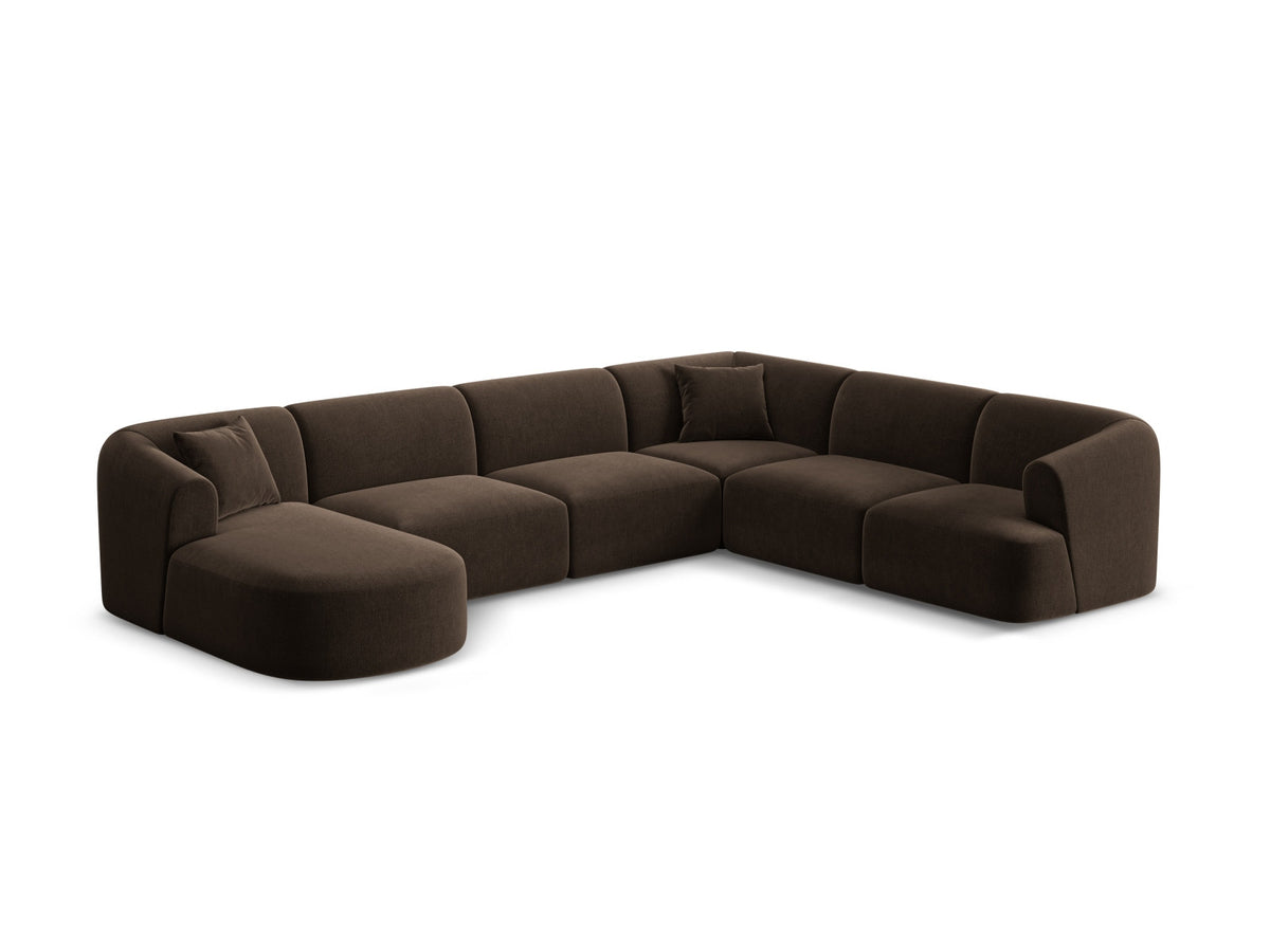 Modulares Ecksofa Campi mit Récamière rechts, Stoffbezug und schwarzen Beinen