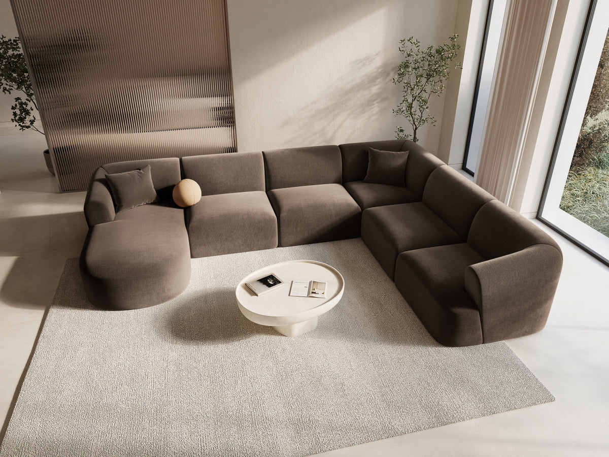 Modulares Ecksofa Campi mit Récamière rechts, Stoffbezug und schwarzen Beinen