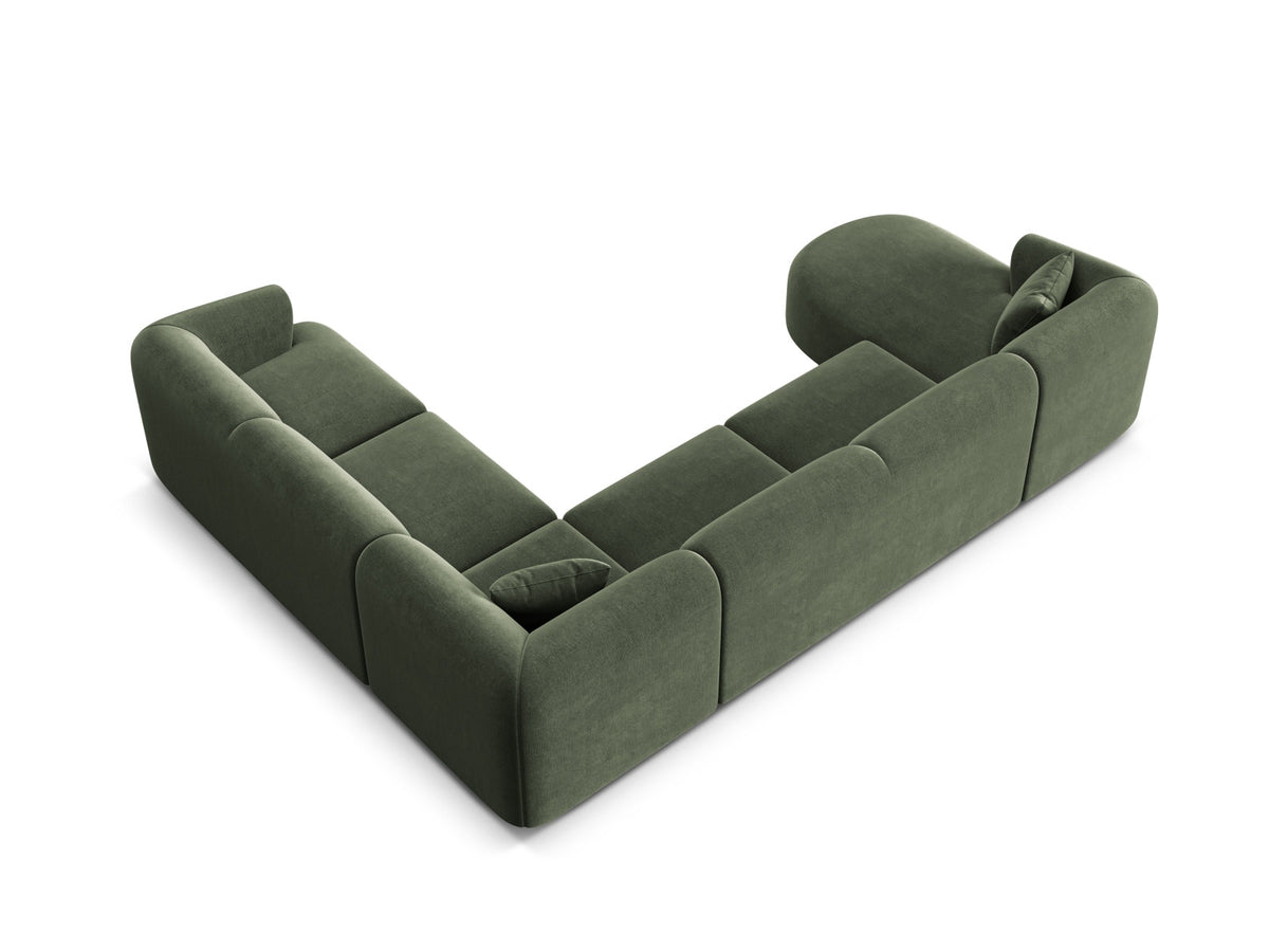 Modulares Ecksofa Campi mit Récamière rechts, Stoffbezug und schwarzen Beinen