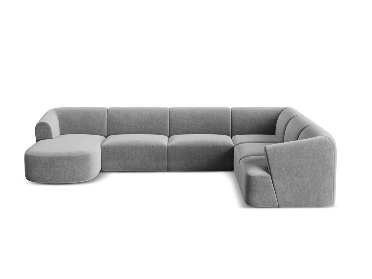 Modulares Ecksofa Campi mit Récamière rechts, Stoffbezug und schwarzen Beinen