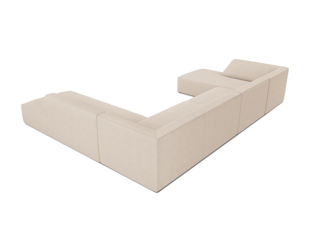 Siena Panorama-Ecksofa rechts von Cosmopolitan Design in Light Beige-Scala Cordstoff, Holzrahmen, schwarze Kunststoffbeine, 7-Sitzer, 366 x 273 cm.