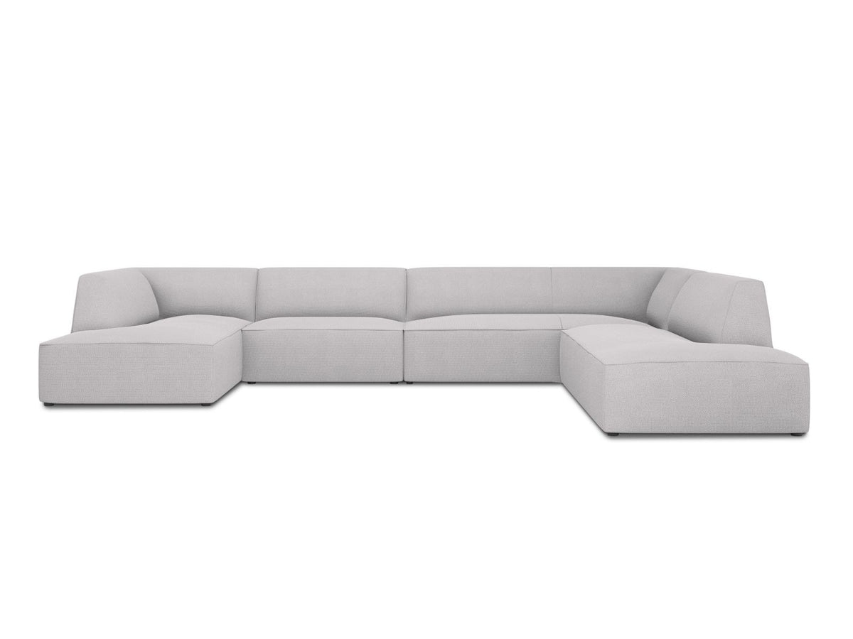 Siena Panorama-Ecksofa rechts von Cosmopolitan Design in Light Beige-Scala Cordstoff, Holzrahmen, schwarze Kunststoffbeine, 7-Sitzer, 366 x 273 cm.