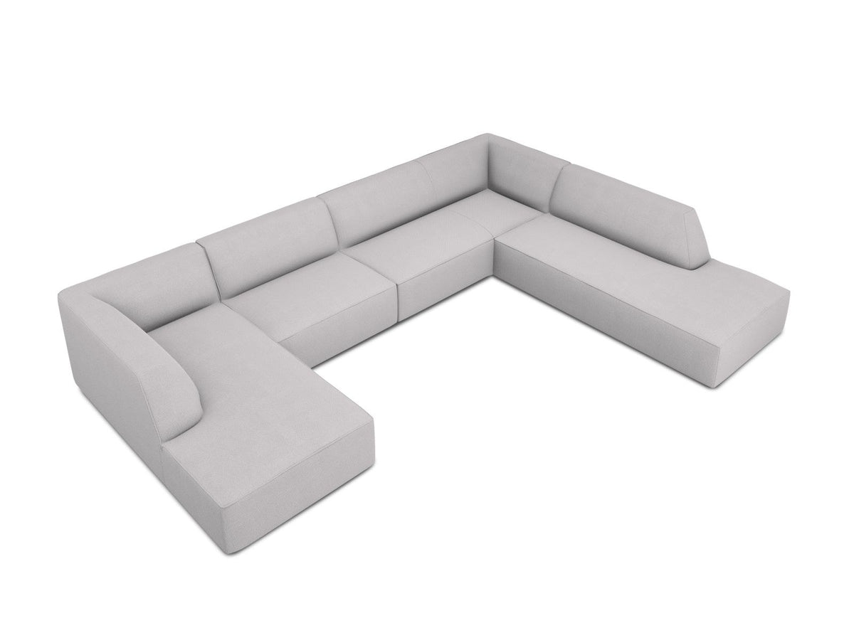 Siena Panorama-Ecksofa rechts von Cosmopolitan Design in Light Beige-Scala Cordstoff, Holzrahmen, schwarze Kunststoffbeine, 7-Sitzer, 366 x 273 cm.