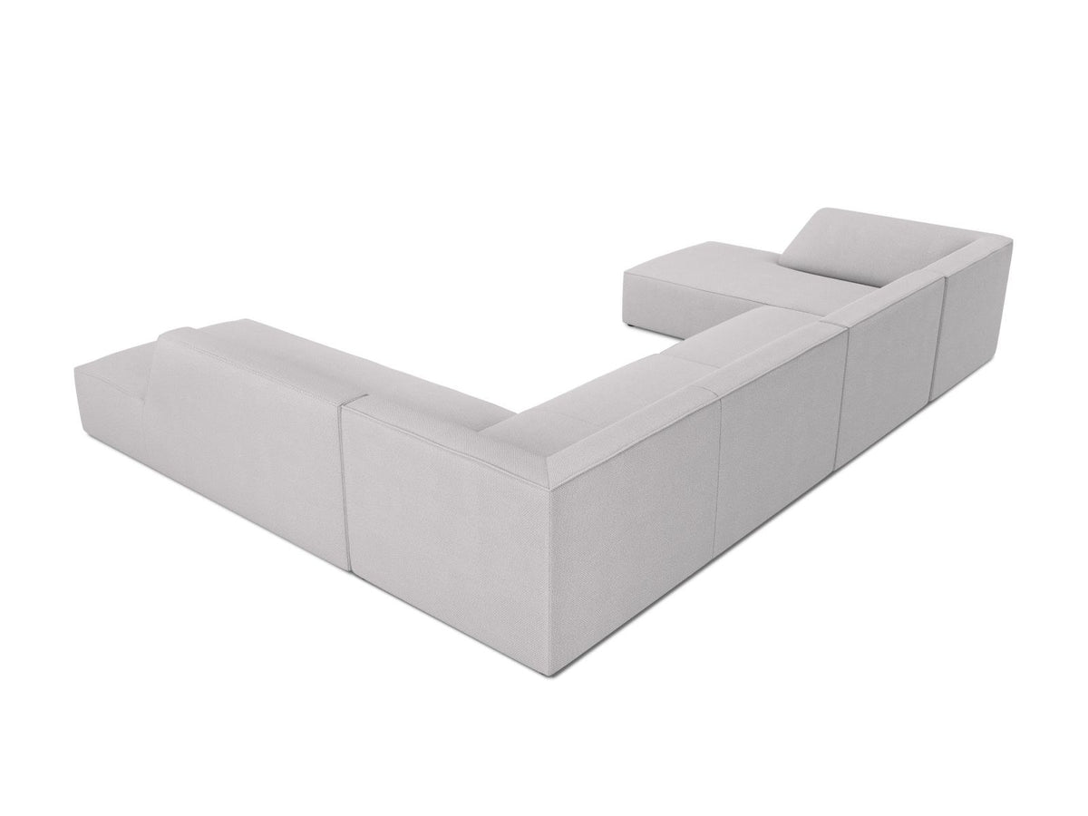 Siena Panorama-Ecksofa rechts von Cosmopolitan Design in Light Beige-Scala Cordstoff, Holzrahmen, schwarze Kunststoffbeine, 7-Sitzer, 366 x 273 cm.