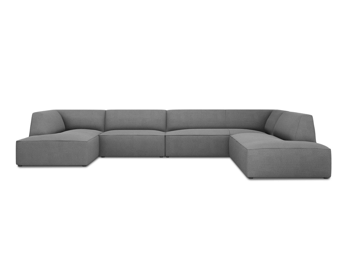 Siena Panorama-Ecksofa rechts von Cosmopolitan Design in Light Beige-Scala Cordstoff, Holzrahmen, schwarze Kunststoffbeine, 7-Sitzer, 366 x 273 cm.