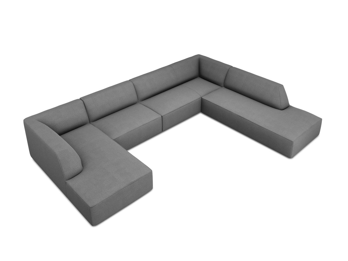 Siena Panorama-Ecksofa rechts von Cosmopolitan Design in Light Beige-Scala Cordstoff, Holzrahmen, schwarze Kunststoffbeine, 7-Sitzer, 366 x 273 cm.