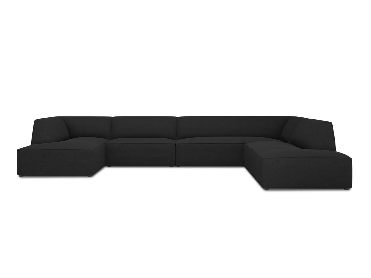 Siena Panorama-Ecksofa rechts von Cosmopolitan Design in Light Beige-Scala Cordstoff, Holzrahmen, schwarze Kunststoffbeine, 7-Sitzer, 366 x 273 cm.
