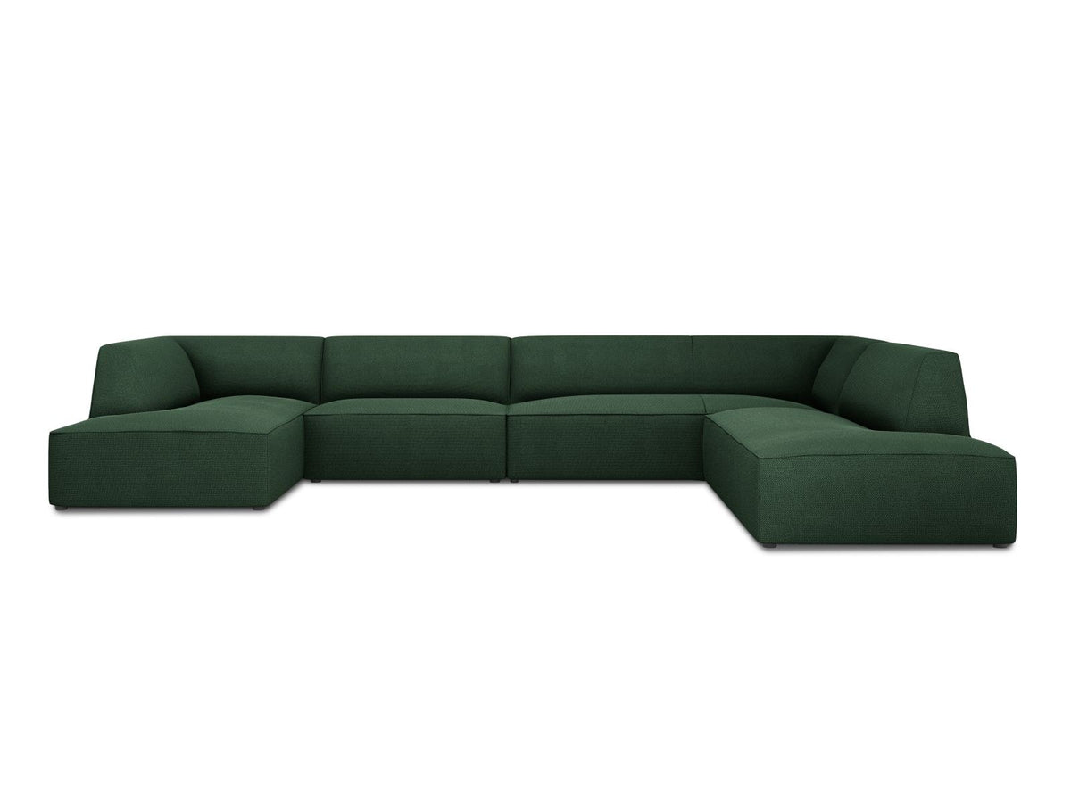 Siena Panorama-Ecksofa rechts von Cosmopolitan Design in Light Beige-Scala Cordstoff, Holzrahmen, schwarze Kunststoffbeine, 7-Sitzer, 366 x 273 cm.