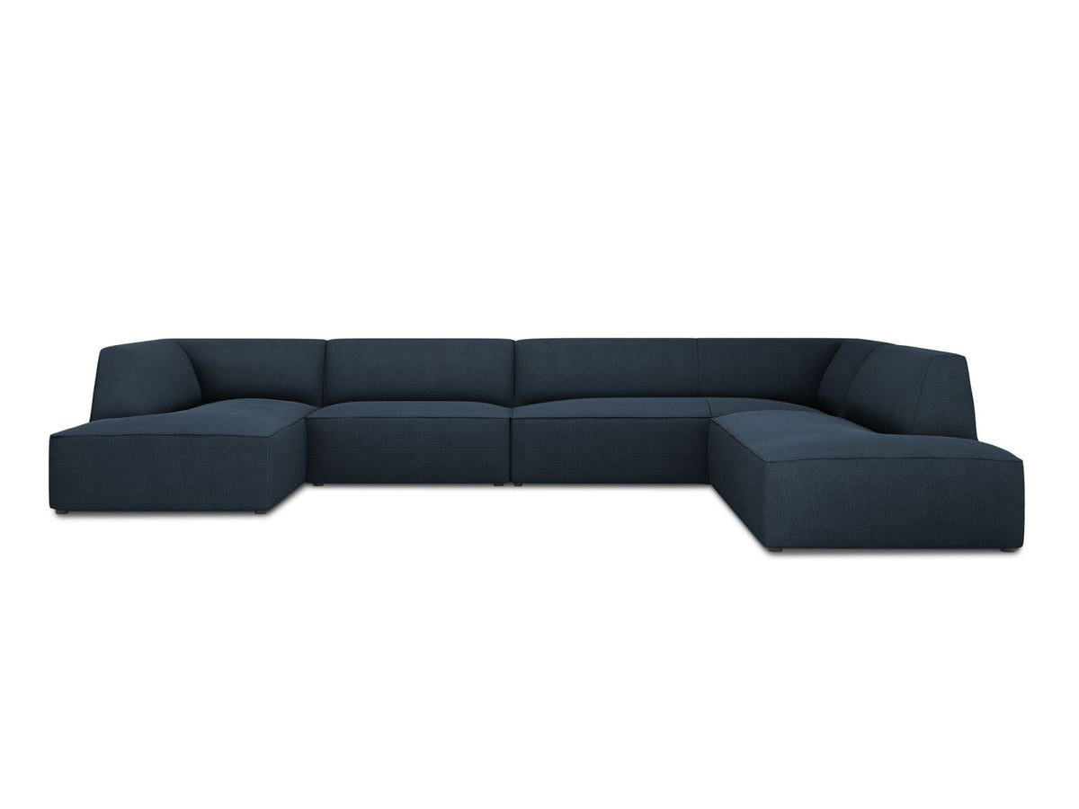 Siena Panorama-Ecksofa rechts von Cosmopolitan Design in Light Beige-Scala Cordstoff, Holzrahmen, schwarze Kunststoffbeine, 7-Sitzer, 366 x 273 cm.
