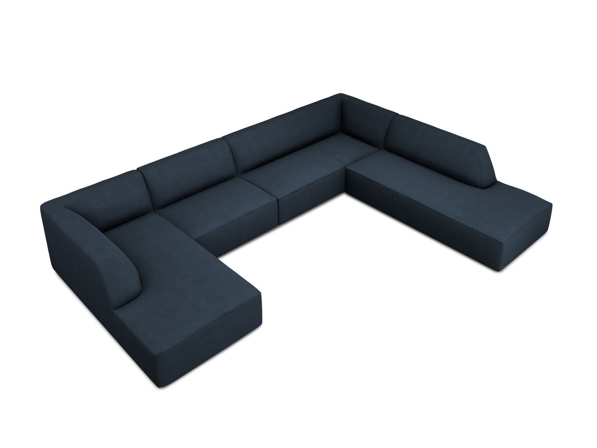 Siena Panorama-Ecksofa rechts von Cosmopolitan Design in Light Beige-Scala Cordstoff, Holzrahmen, schwarze Kunststoffbeine, 7-Sitzer, 366 x 273 cm.