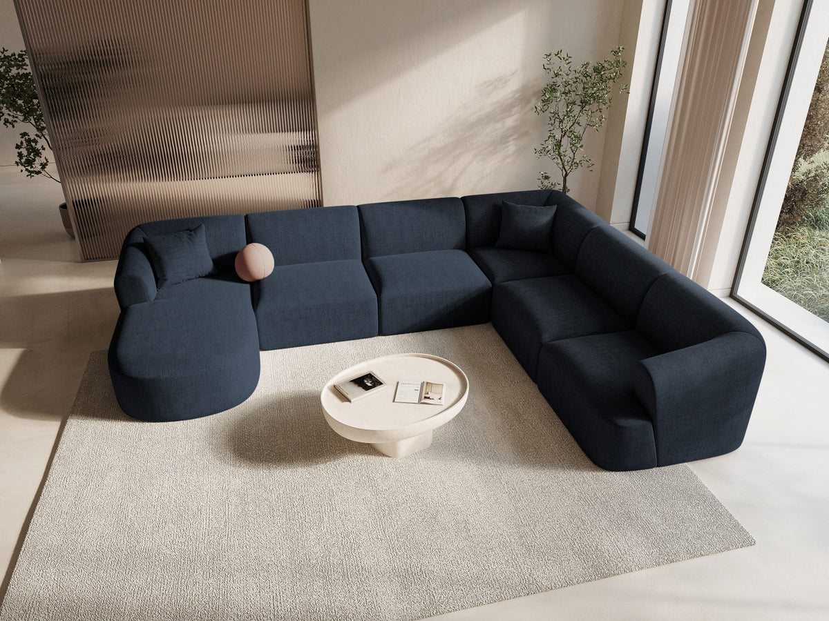 Modulares Ecksofa Campi mit Récamière rechts, Stoffbezug und schwarzen Beinen