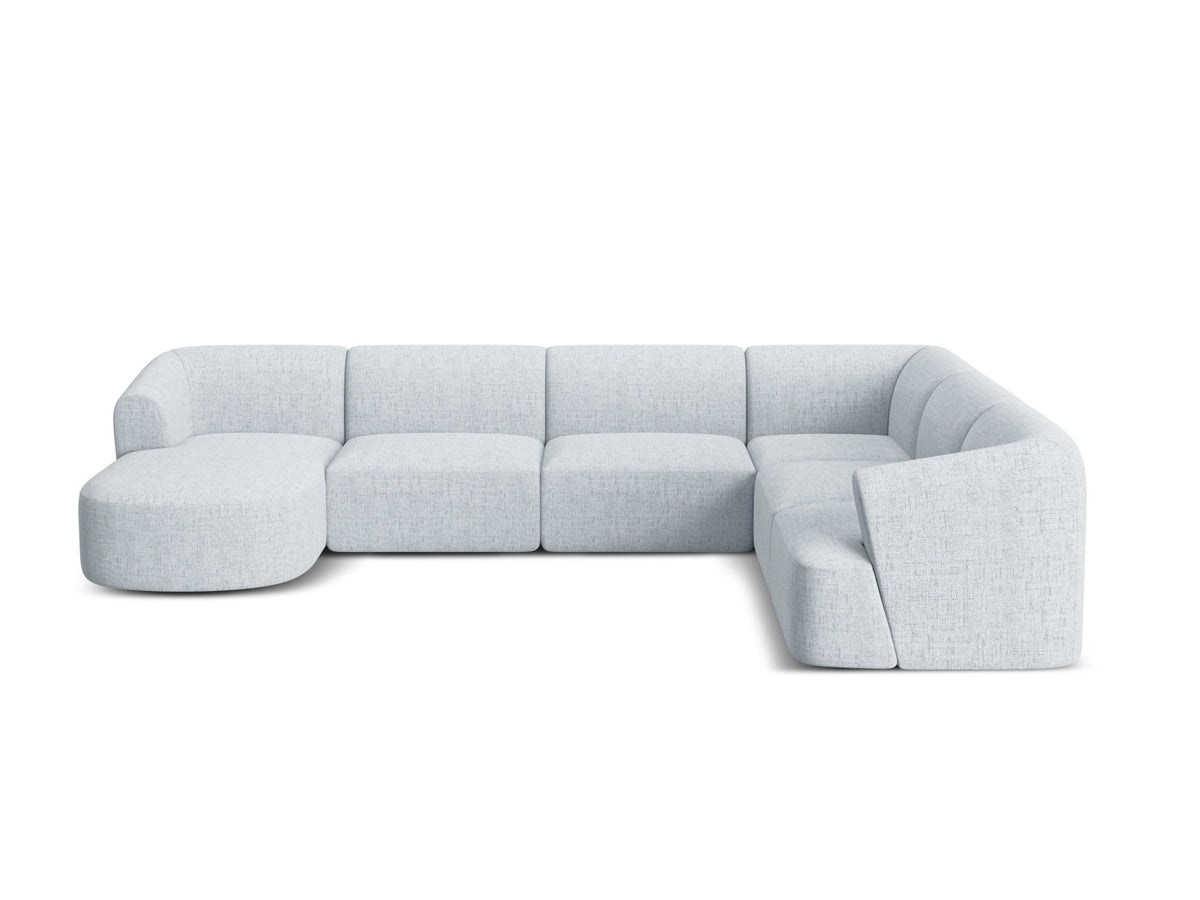 Modulares Ecksofa Campi mit Récamière rechts, Stoffbezug und schwarzen Beinen