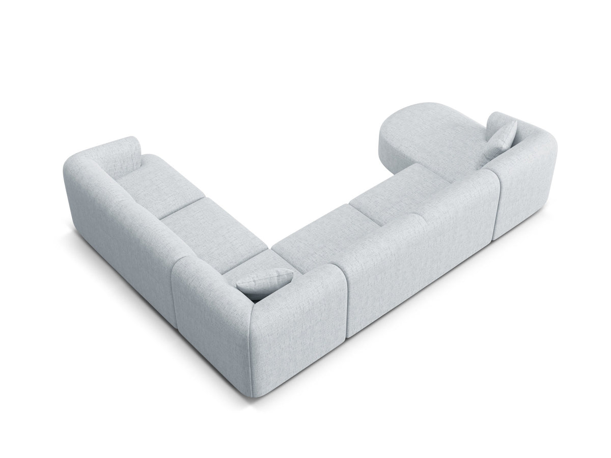 Modulares Ecksofa Campi mit Récamière rechts, Stoffbezug und schwarzen Beinen