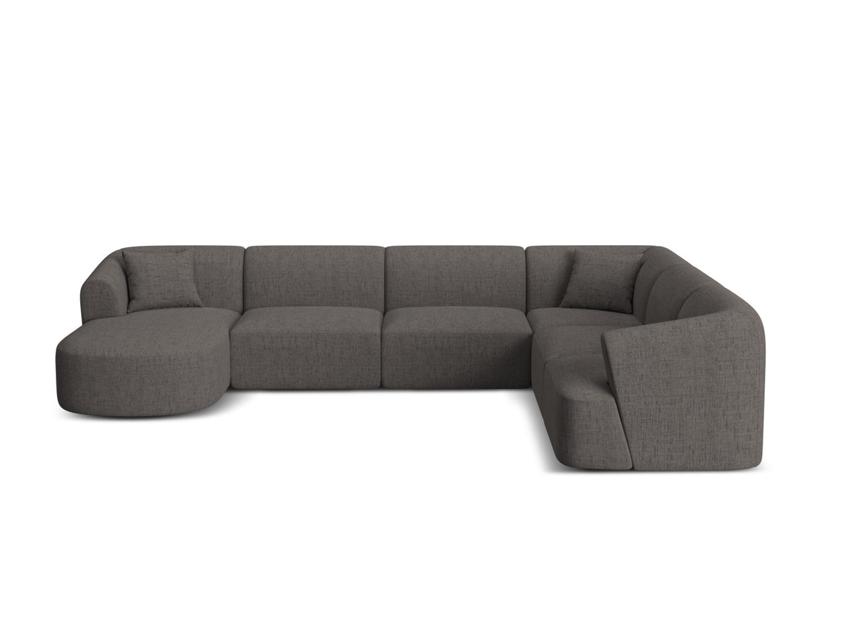 Modulares Ecksofa Campi mit Récamière rechts, Stoffbezug und schwarzen Beinen