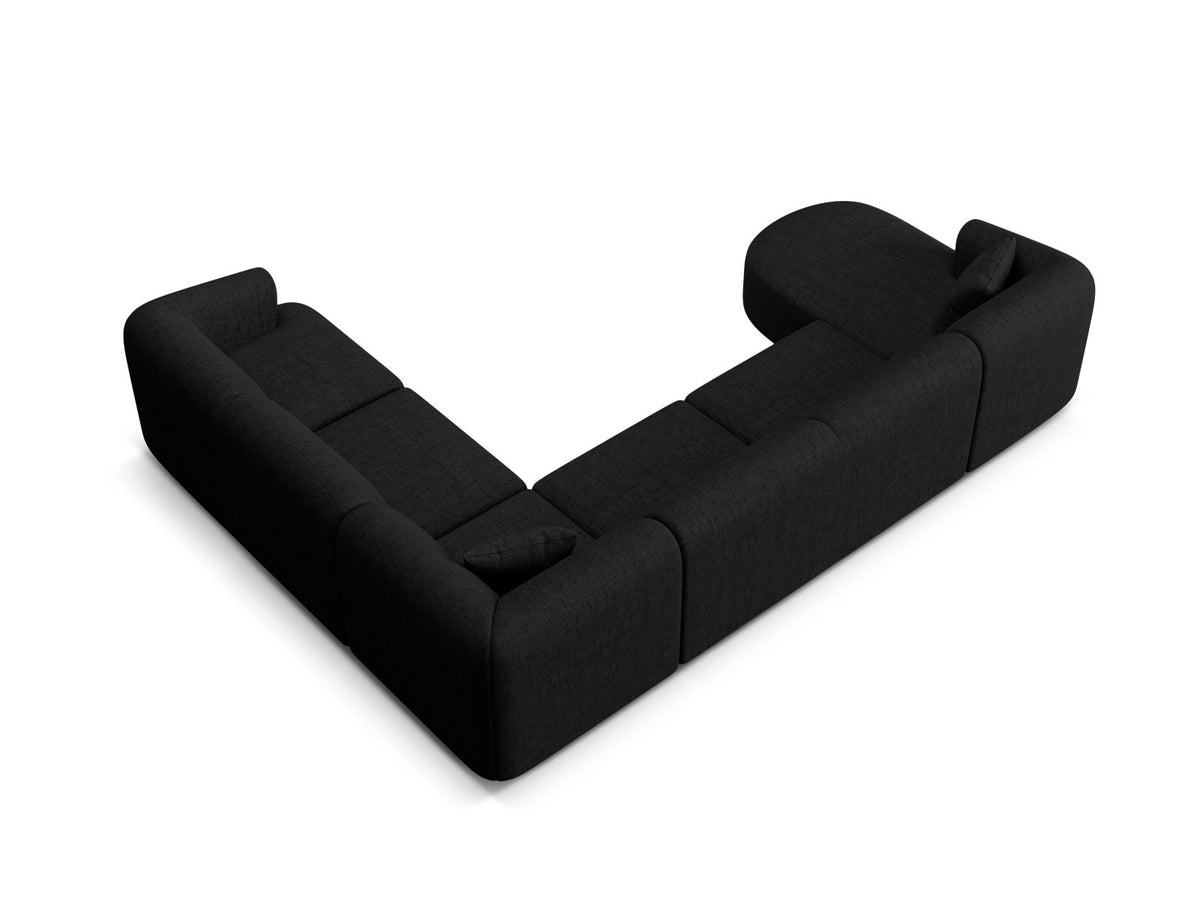 Modulares Ecksofa Campi mit Récamière rechts, Stoffbezug und schwarzen Beinen