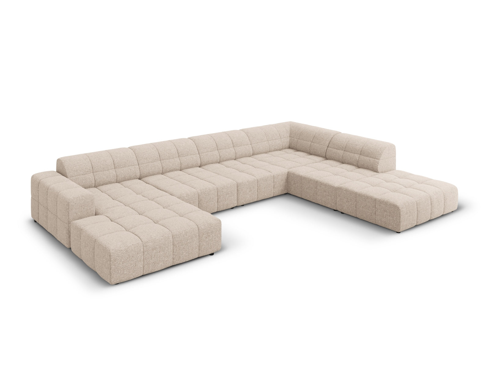 Beige Chicago Panoramic Ecksofa rechts 7 Sitzer mit modernem Design, ideal für stilvolle Wohnräume, präsentiert von Cosmopolitan Design.