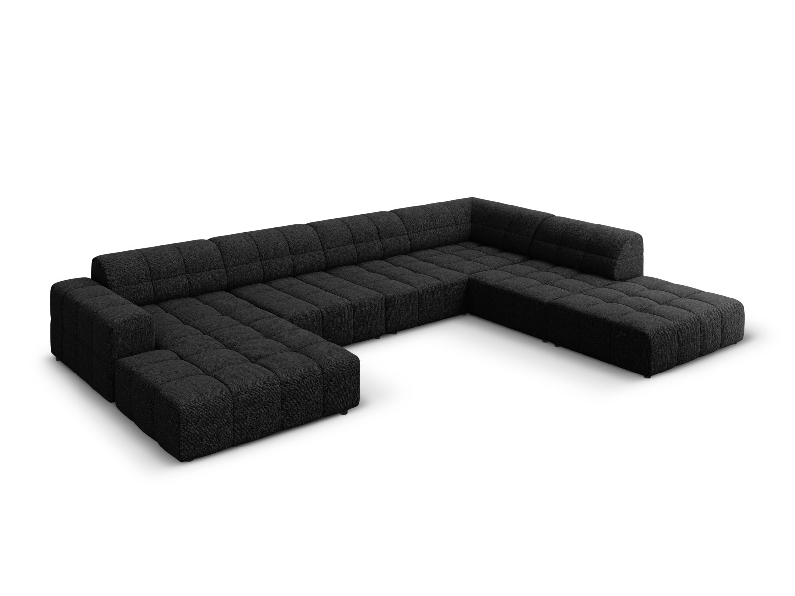 Elegantes Chicago Panoramic Ecksofa rechts, 7 Sitzer, 262 cm, in stilvollem Schwarz, ideal für moderne Wohnräume.