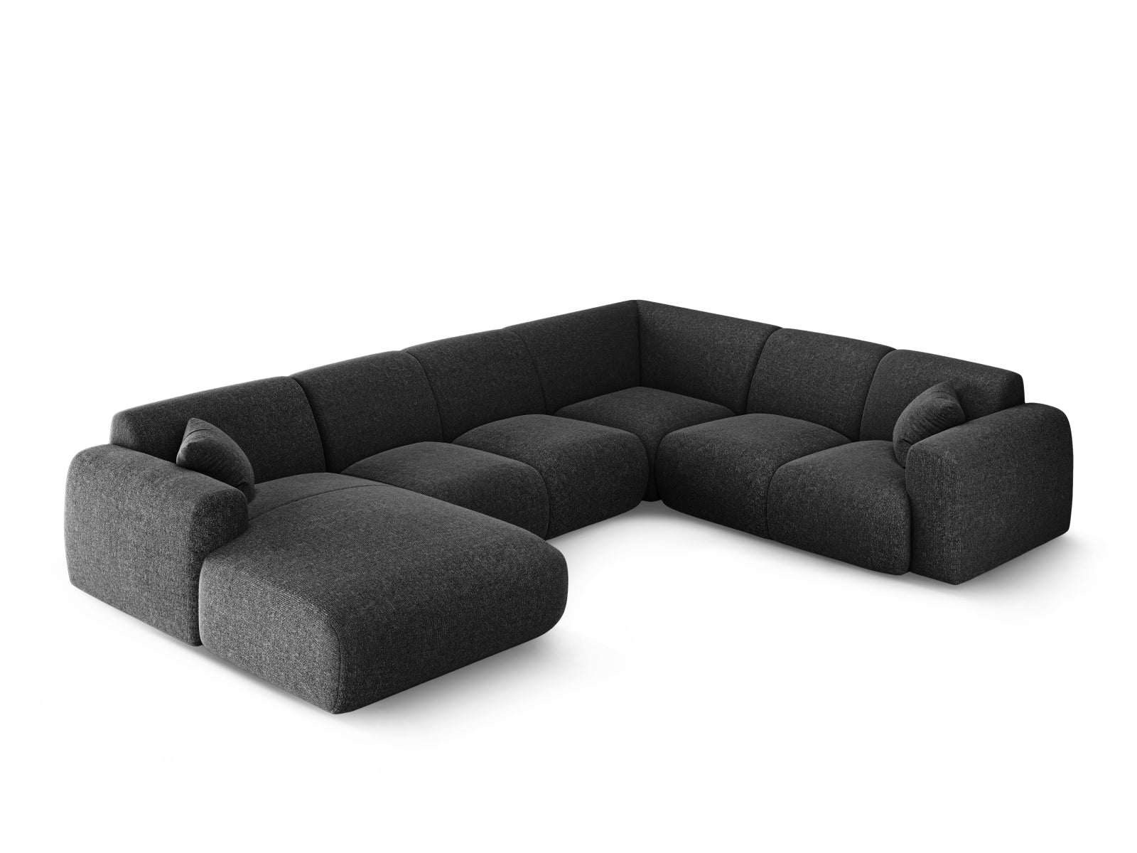 Modernes Nolio Panoramic Ecksofa rechts, 6 Sitzer, 252 cm, in zeitlosem Schwarz, perfekt für stilvolle Wohnzimmergestaltung.