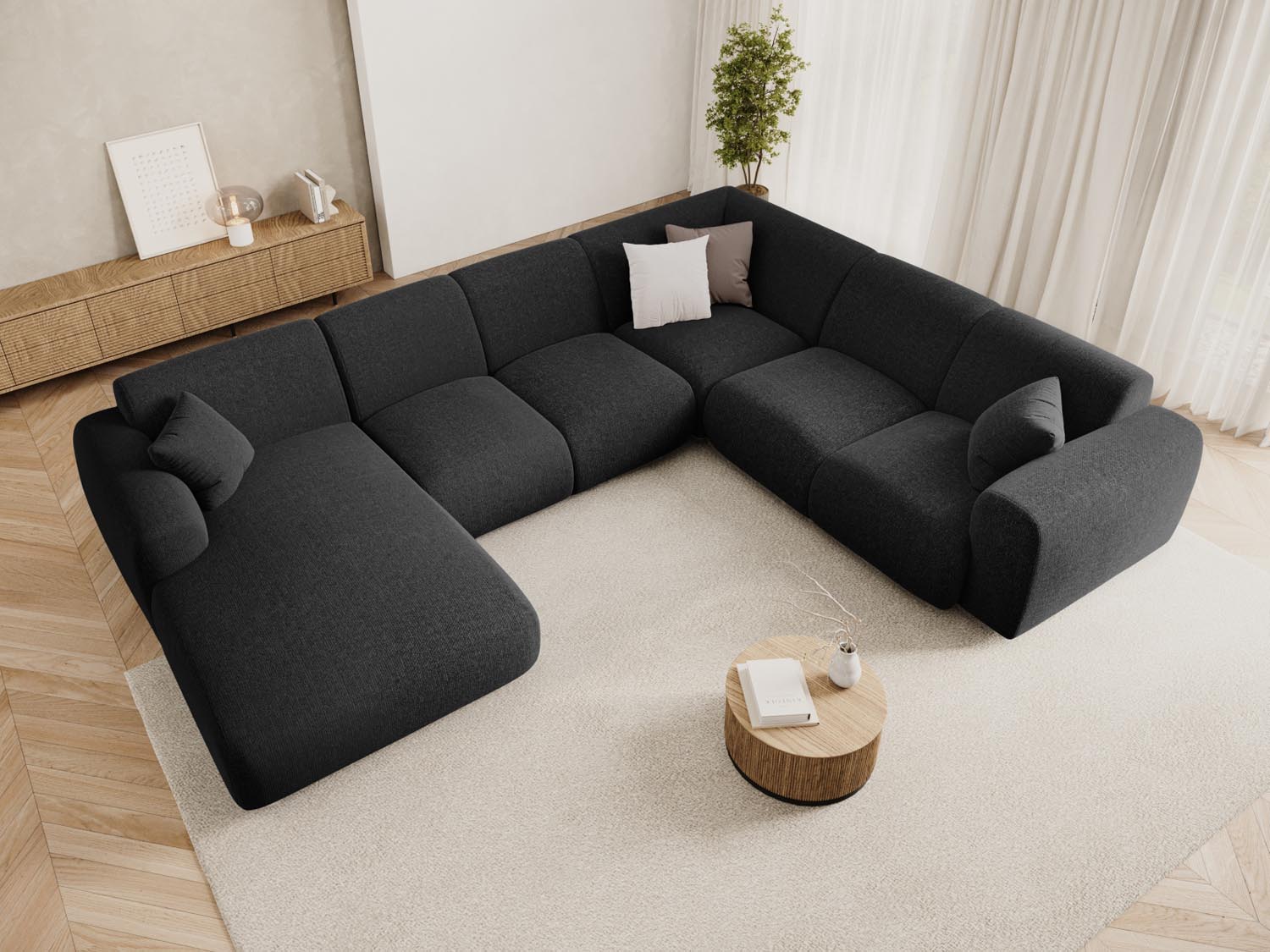 Nolio Panoramic Ecksofa rechts 6 Sitzer 252cm in Black präsentiert im Onlineshop von KAQTU Design AG. Ecksofa rechts ist von Cosmopolitan Design