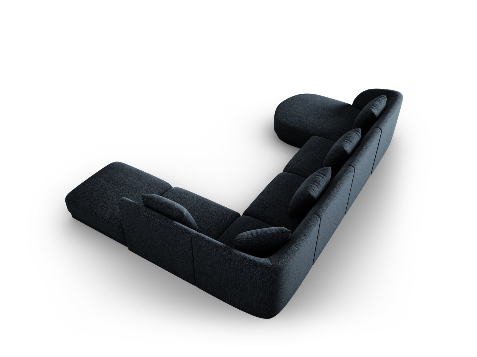 Modernes Tulum Panoramic Ecksofa in Royal Blue, 6-Sitzer, 255 cm, perfekt für gemütliche und stilvolle Wohnambiente von Cosmopolitan Design.