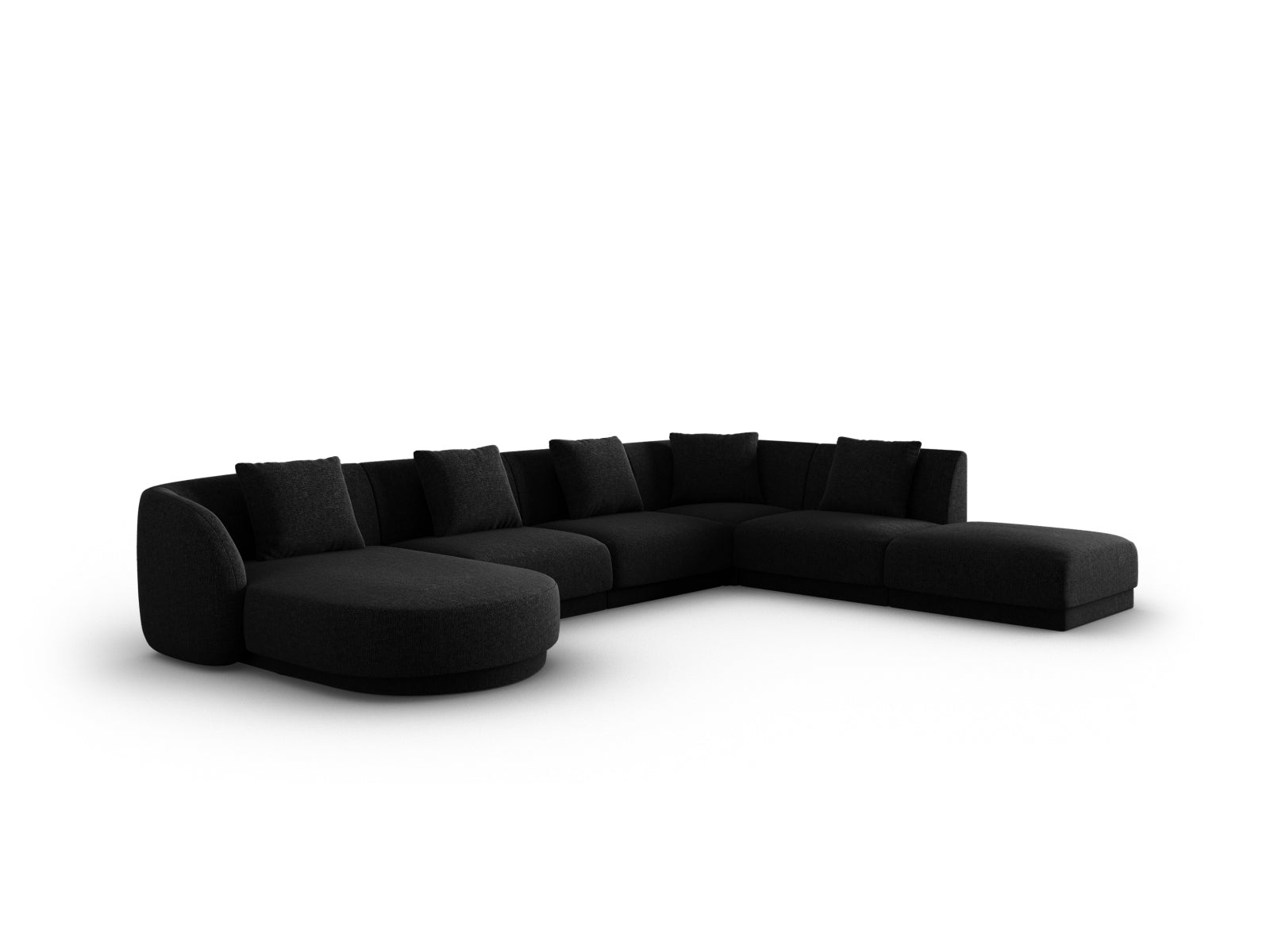 Elegantes Tulum Panoramic Ecksofa in Schwarz, 6-Sitzer, 255 cm, ideal für stilvolle Wohnräume, präsentiert von Cosmopolitan Design.