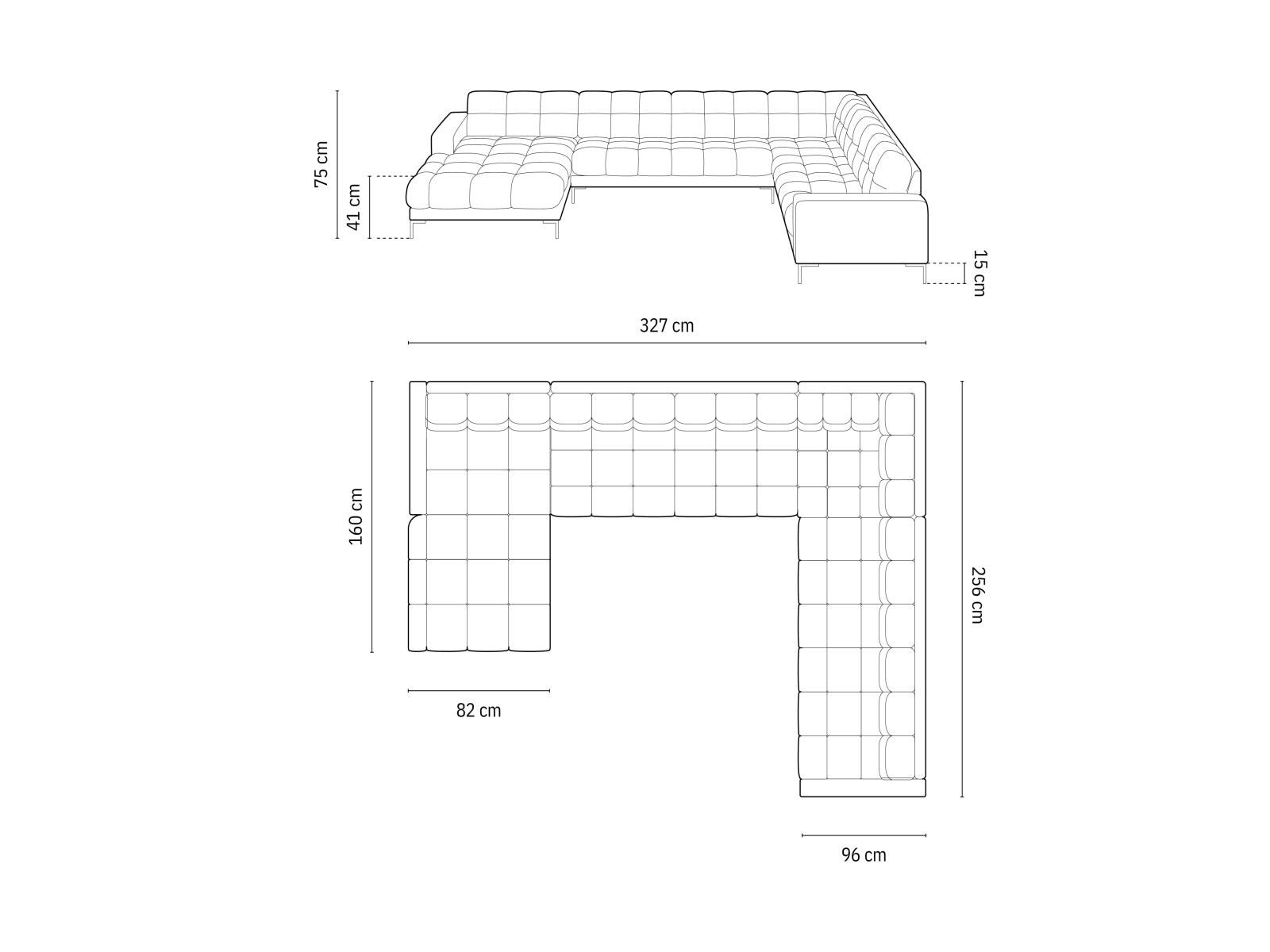 Beige 7-Sitzer Ecksofa Panoramic Bali rechts, elegantes Möbelstück von Cosmopolitan Design, perfekt für großzügige Wohnlandschaften.