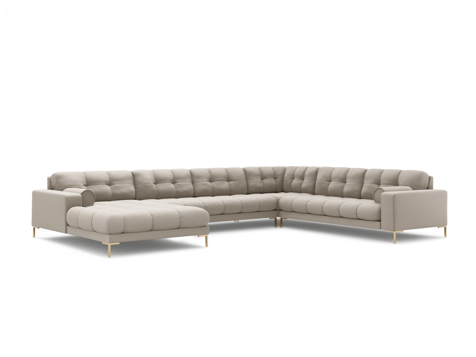 Beige 7-Sitzer Ecksofa Panoramic Bali rechts, stilvolles und modernes Sofa von Cosmopolitan Design, ideal für gemütliche Wohnräume.