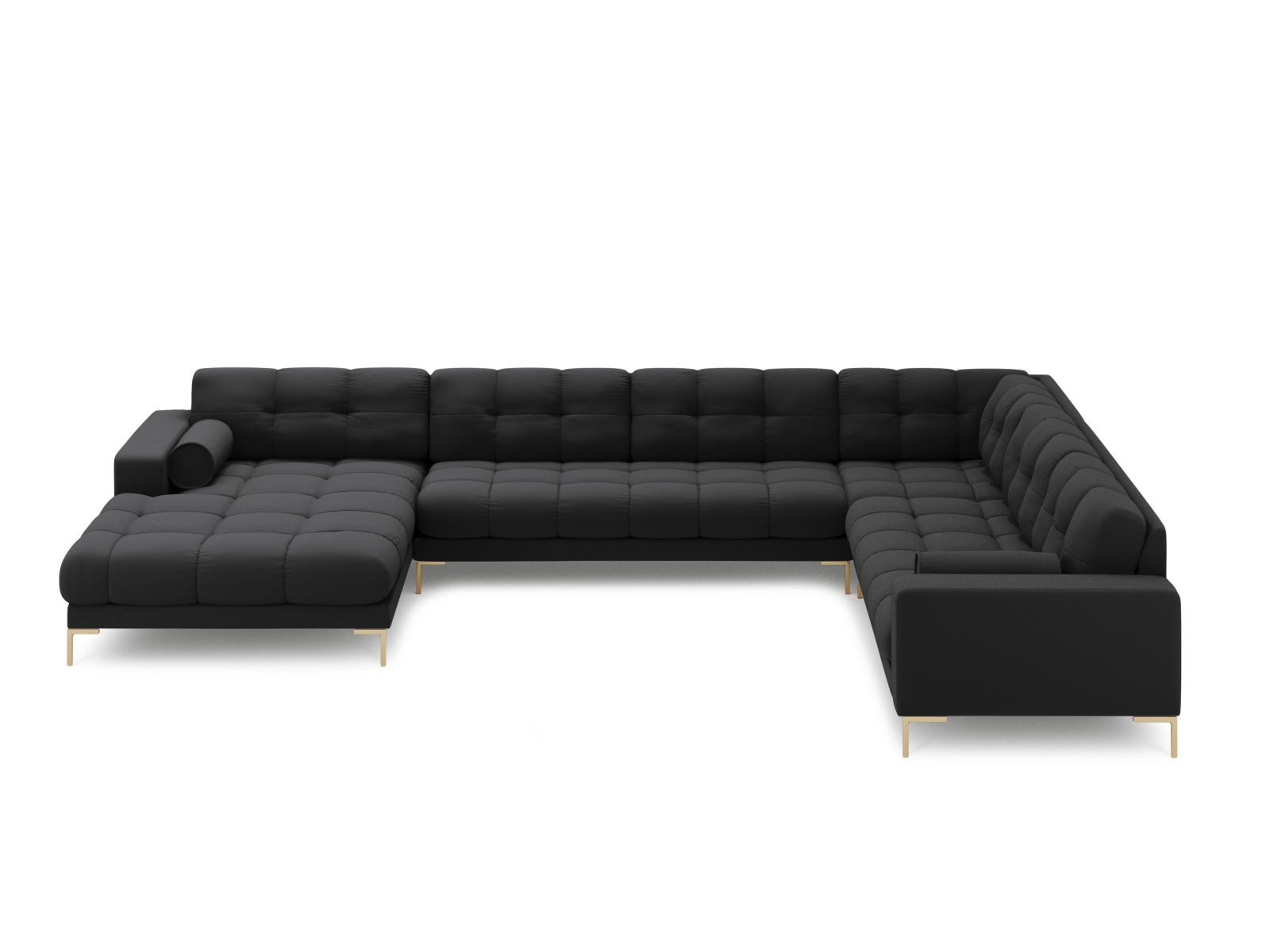 Modernes 7-Sitzer Ecksofa Panoramic Bali rechts in stilvollem Dunkelgrau, perfekt für komfortable Stunden mit Familie und Freunden.