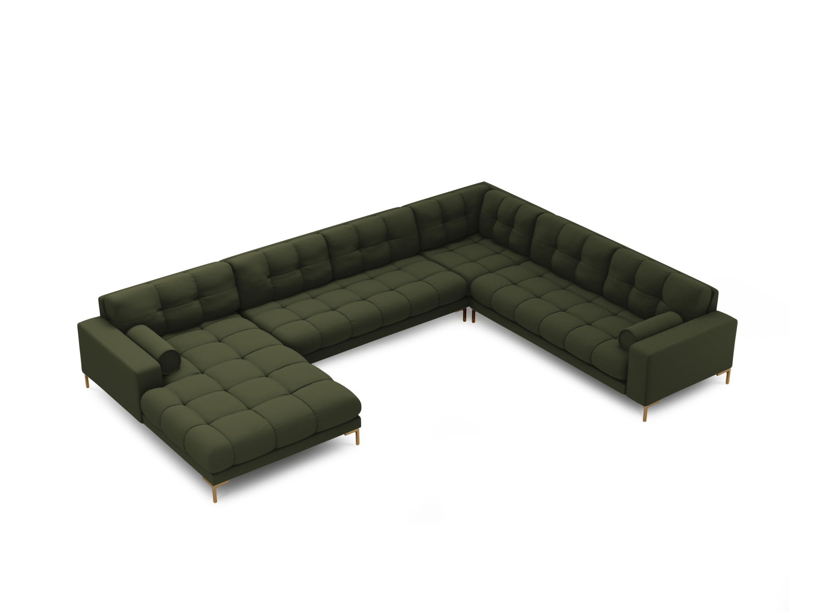 Elegantes 7-Sitzer Ecksofa Panoramic Bali rechts in modernem Grünton, ideal für gesellige Runden und komfortable Wohnräume.