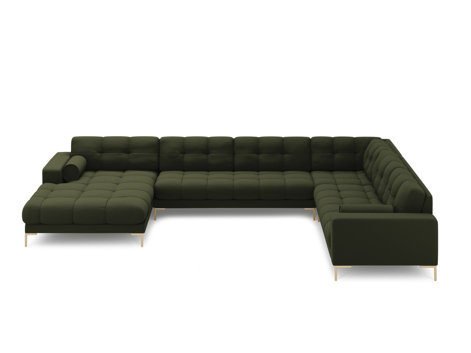 Stilvolles 7-Sitzer Ecksofa Panoramic Bali rechts in ansprechendem Grünton, perfekt für entspannte Abende und gesellige Zusammenkünfte.