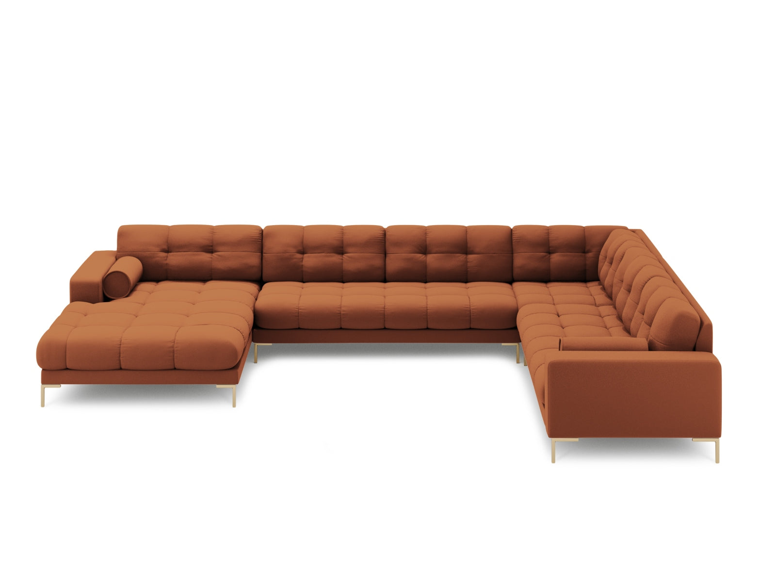Stilvolles 7-Sitzer Ecksofa Panoramic Bali rechts in trendigem Brick-Neve, perfekt für entspannte Stunden und gesellige Zusammenkünfte.