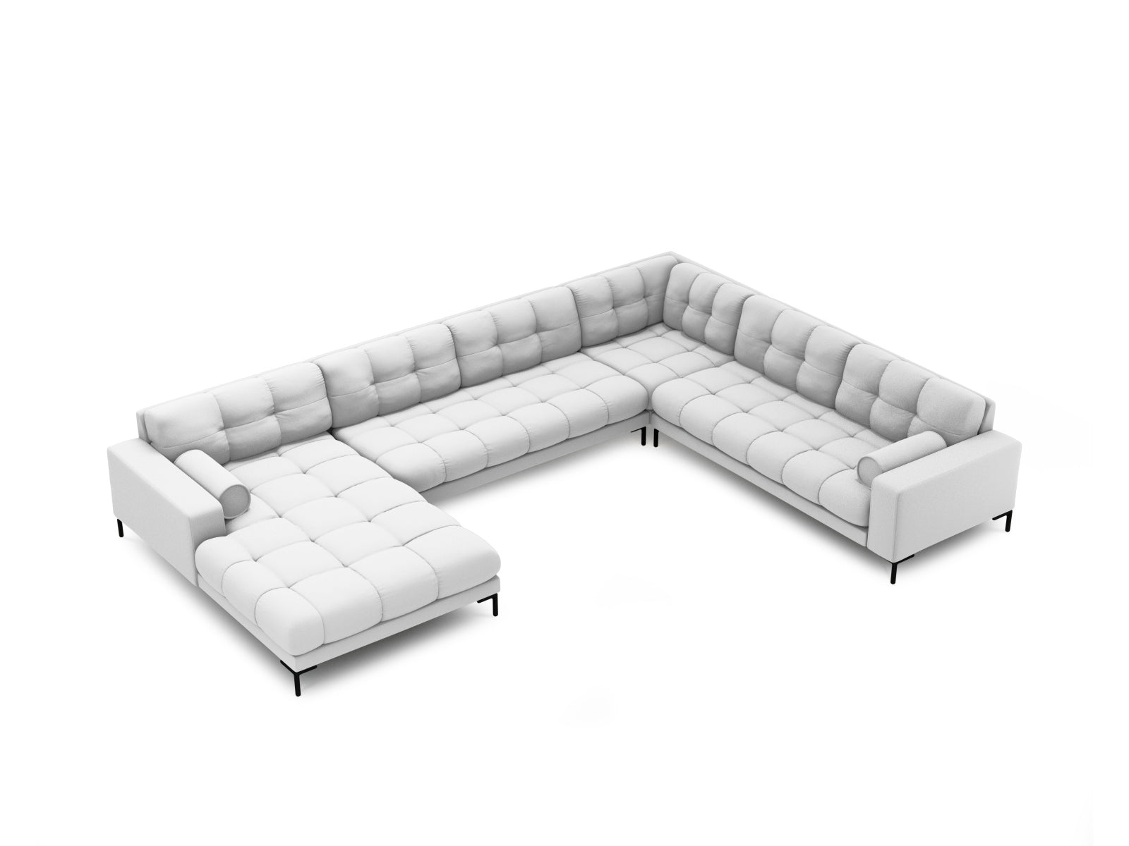 Stilvolles 7-Sitzer Ecksofa Panoramic Bali rechts in sanftem Grau, perfekt für gemütliche und zeitgemäße Wohnlandschaften von Cosmopolitan Design.