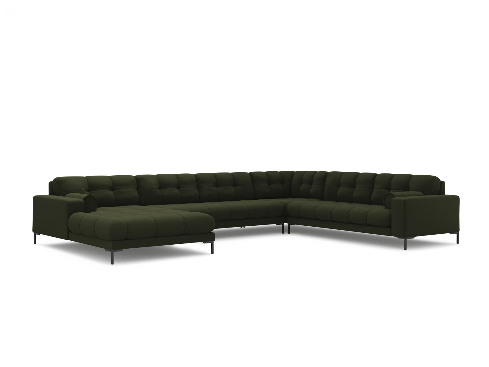 Elegantes 7-Sitzer Ecksofa Panoramic Bali rechts in modernem Grünton, ideal für gemütliche und stilvolle Wohnräume.